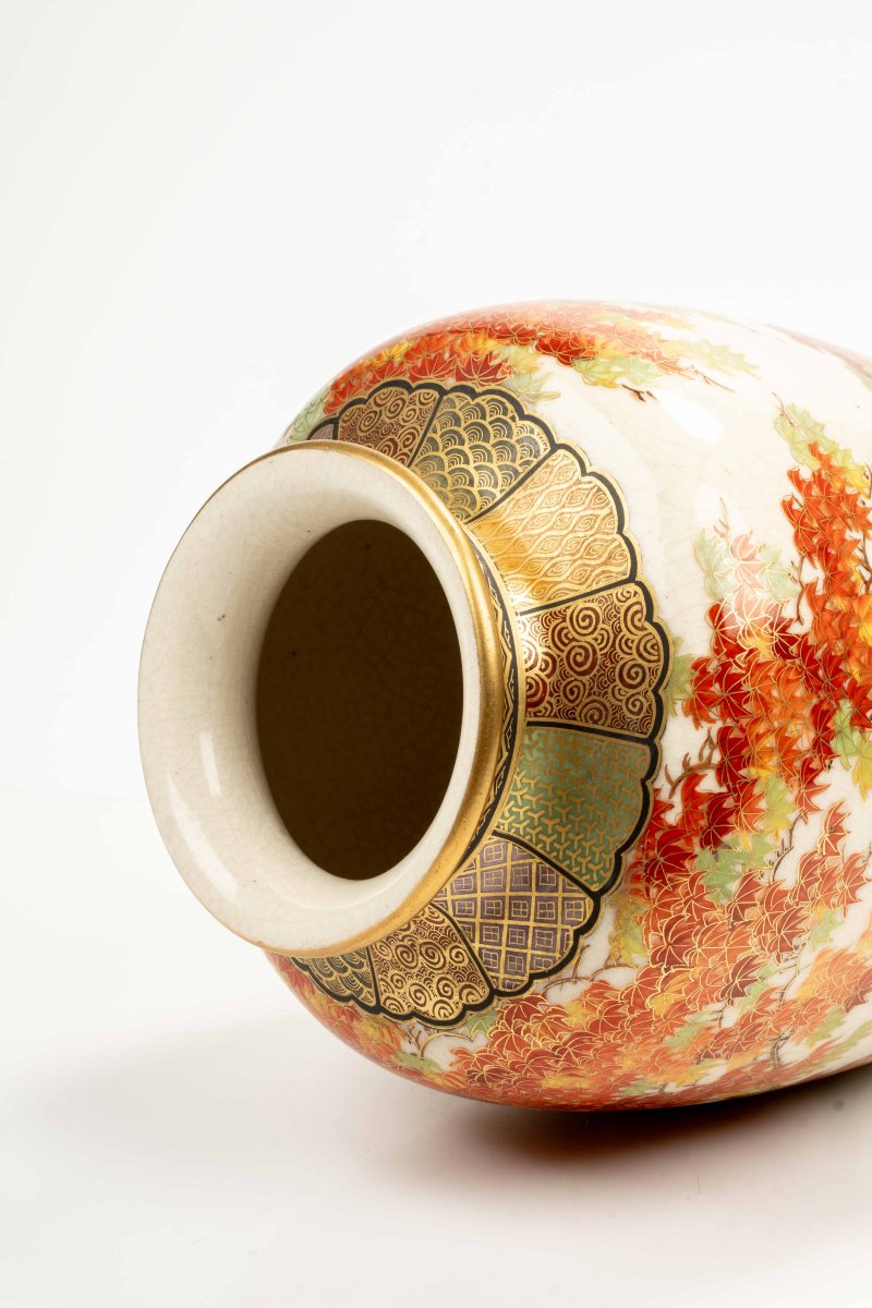 A Large Satsuma Vase Decorated With A Maple Tree-photo-3