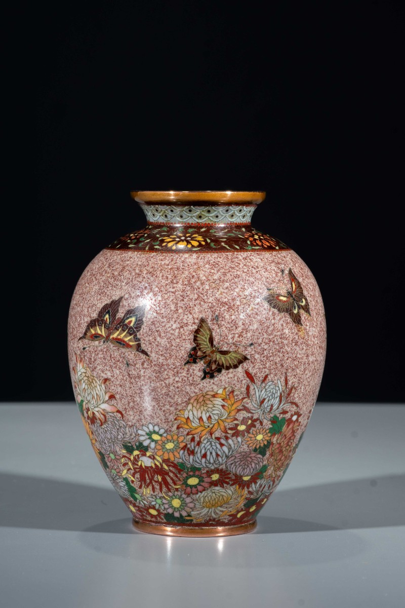 A Silver-wire Cloisonné Vase With Butterflies And Chrysanthemums
