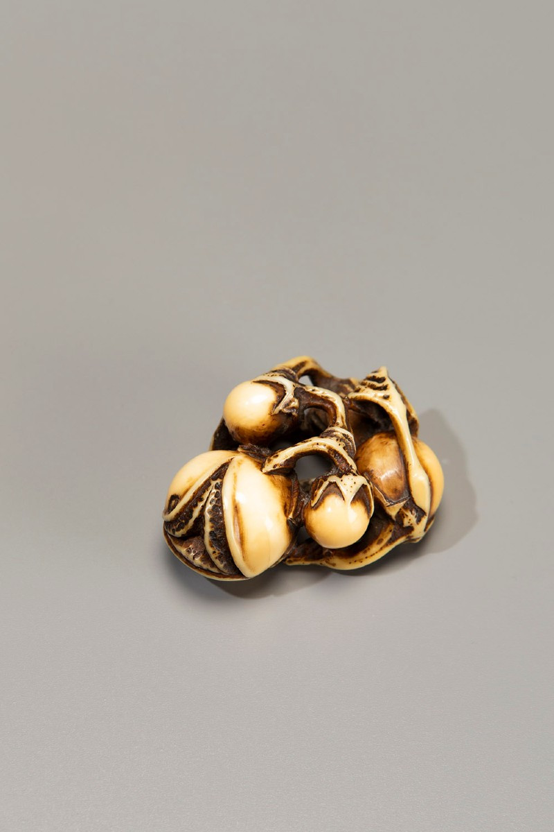 An Ivory Netsuke Of Eggplants