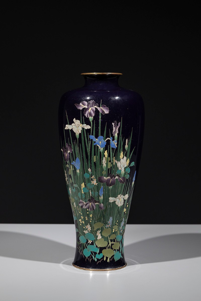 A Cloisonné Vase With A Composition Of Irises And Aquatic Plants
