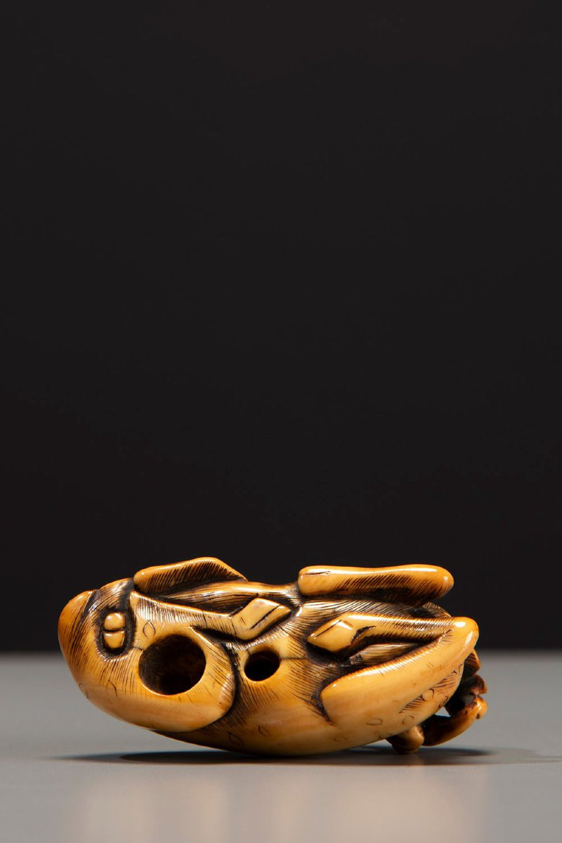 An Ivory Netsuke Depicting A Crouching Deer-photo-1