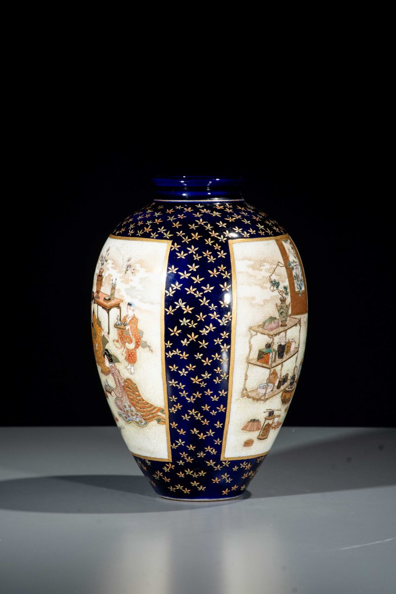 A Satsuma Vase With Courtly Scenes On A Cobalt-blue Ground-photo-2