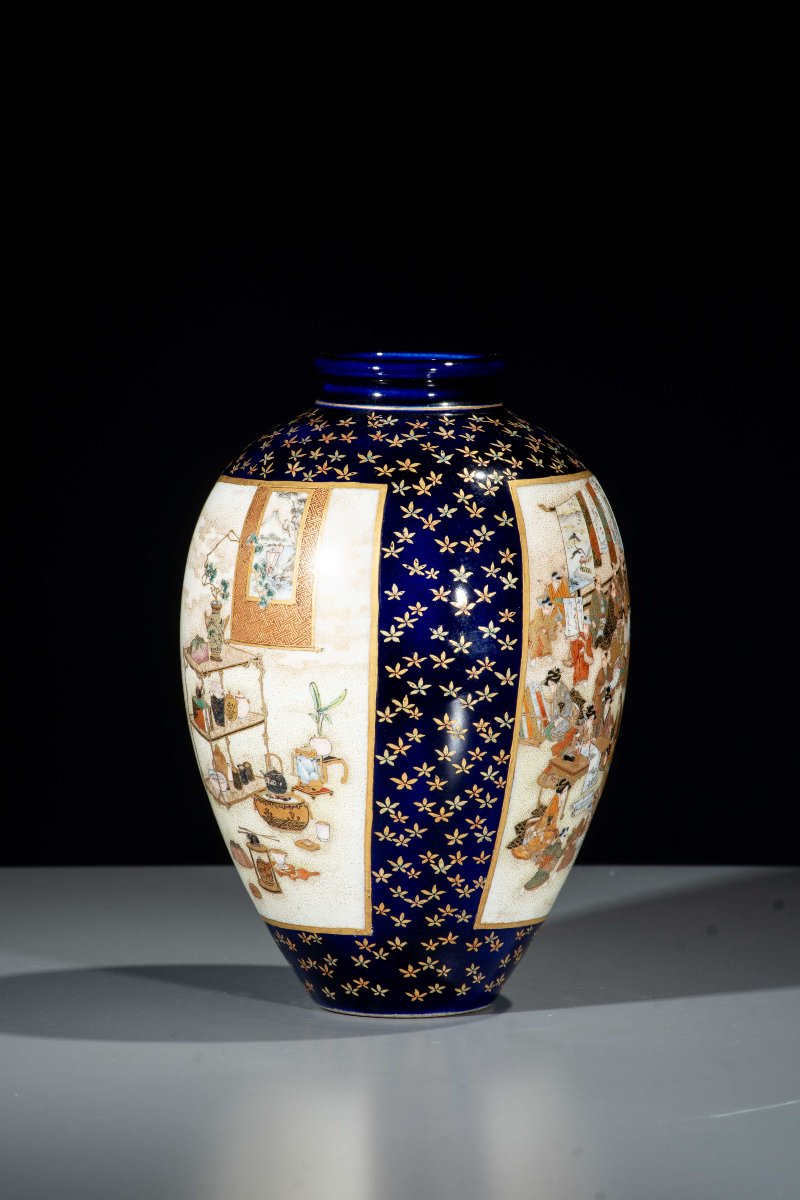 A Satsuma Vase With Courtly Scenes On A Cobalt-blue Ground-photo-4
