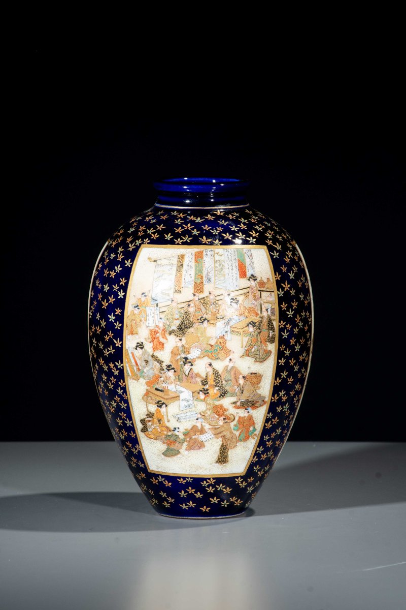 A Satsuma Vase With Courtly Scenes On A Cobalt-blue Ground-photo-1