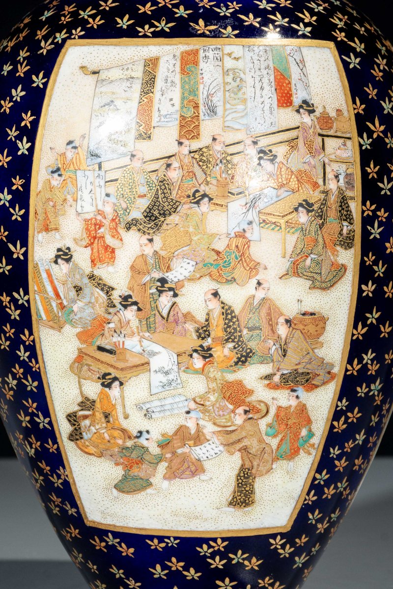 A Satsuma Vase With Courtly Scenes On A Cobalt-blue Ground-photo-2