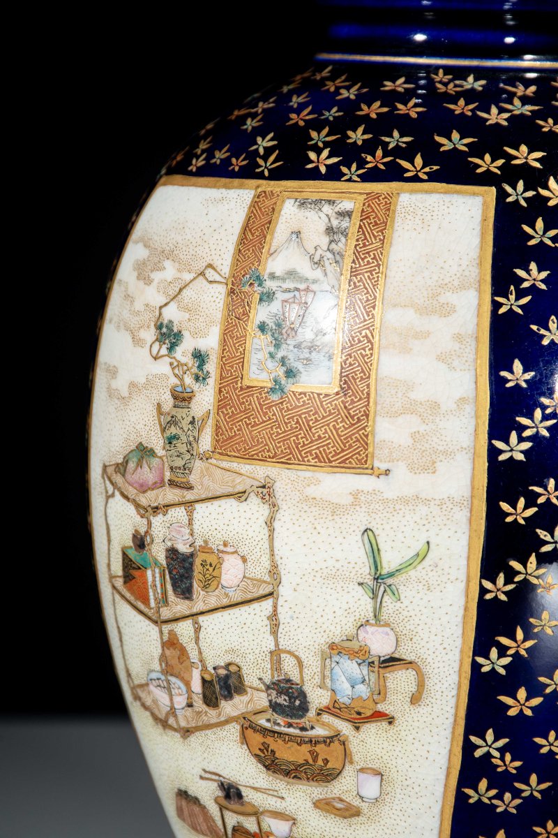 A Satsuma Vase With Courtly Scenes On A Cobalt-blue Ground-photo-3