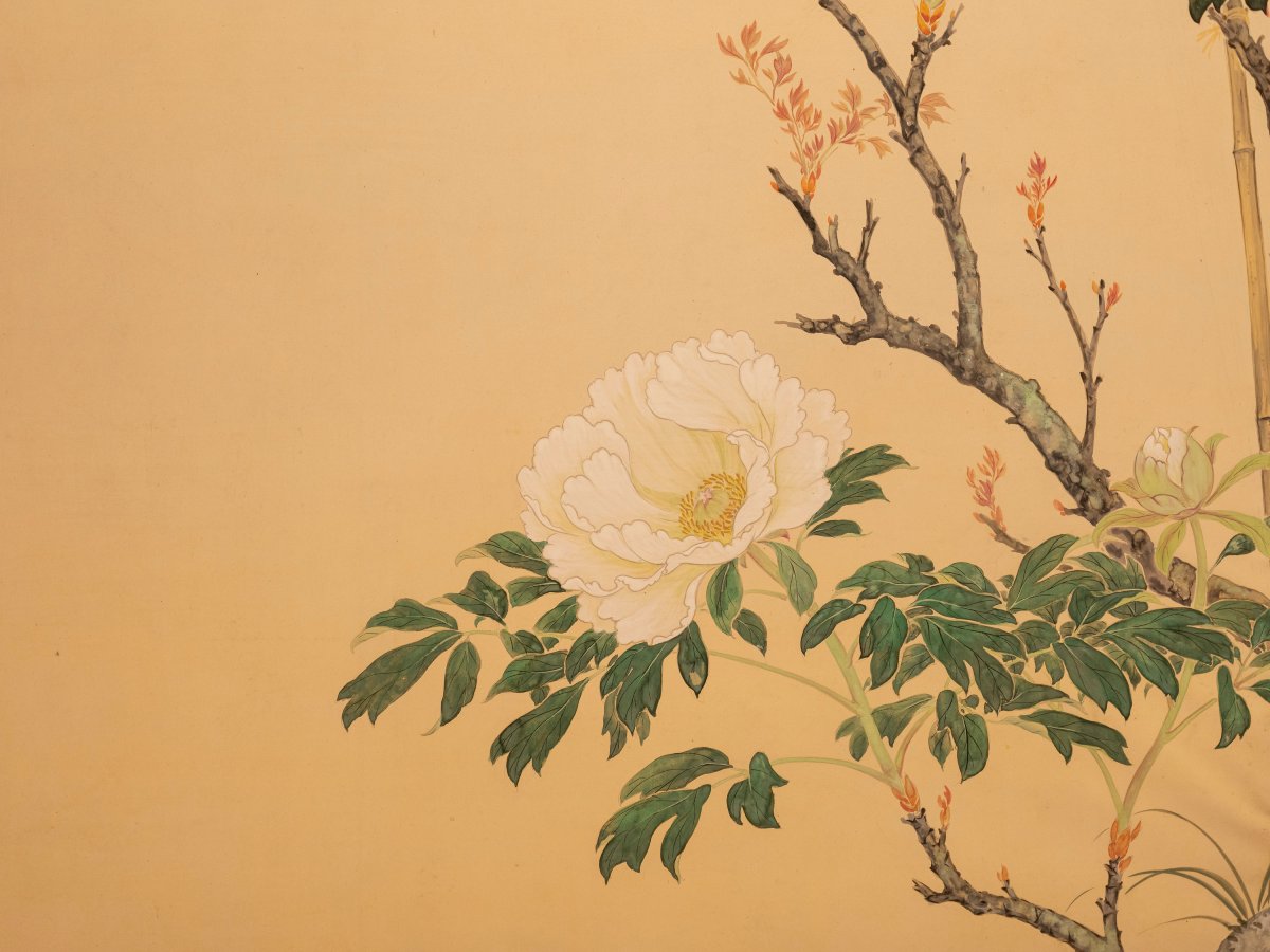 Paravent pliant à deux panneaux représentant une scène naturaliste-photo-3