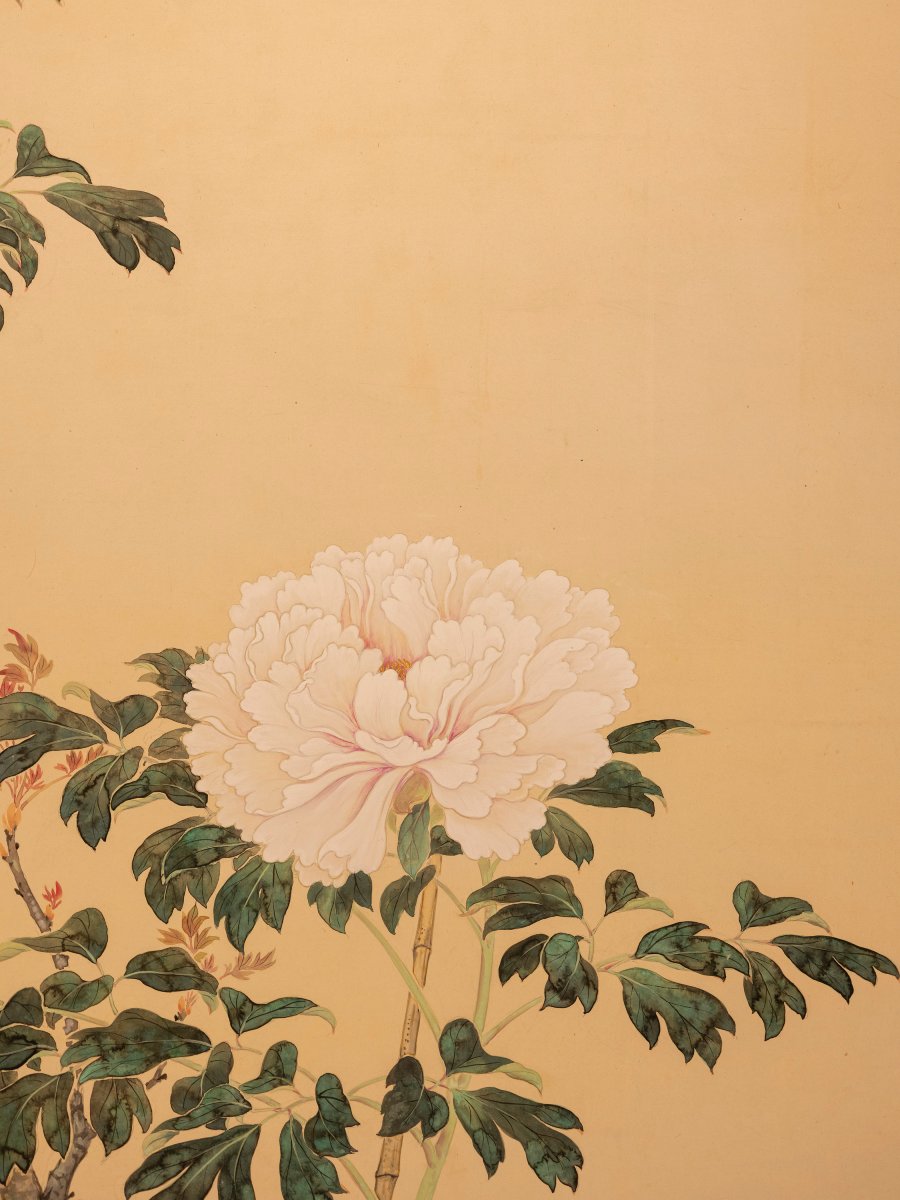 Paravent pliant à deux panneaux représentant une scène naturaliste-photo-2