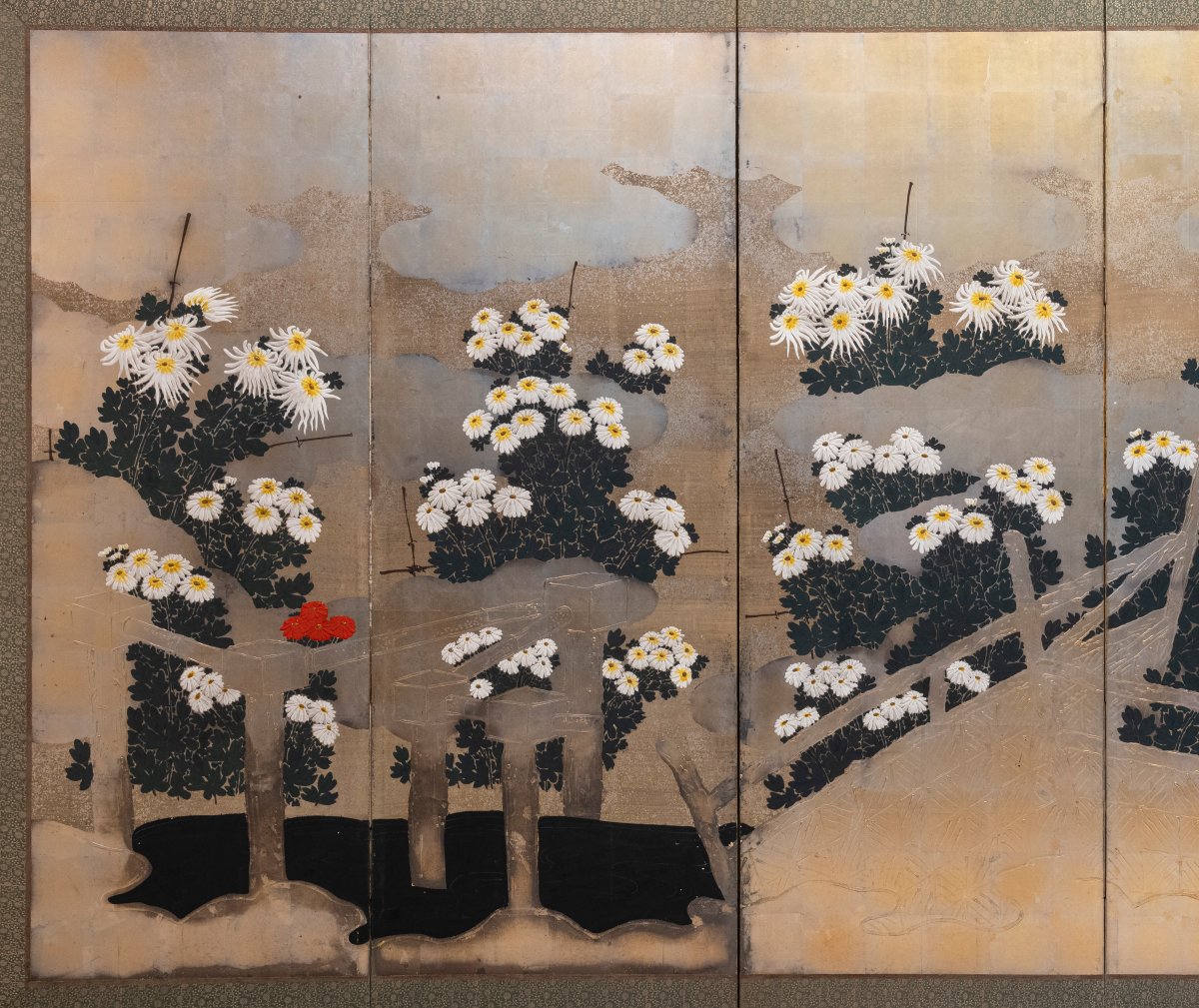 Paravent à six panneaux en papier représentant un jardin de chrysanthèmes-photo-2