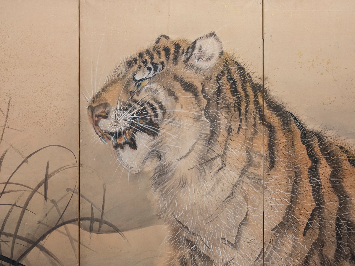 A Six-panel Screen Depicting A Majestic Tiger-photo-4