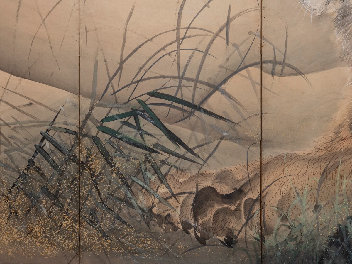 A Six-panel Screen Depicting A Majestic Tiger-photo-1