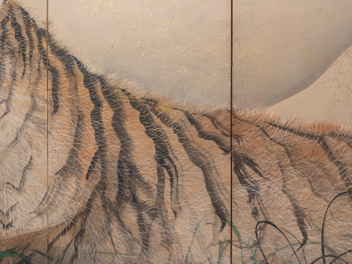 A Six-panel Screen Depicting A Majestic Tiger-photo-4
