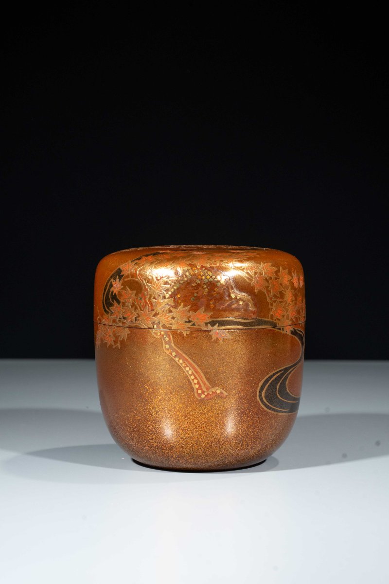 A Gold-lacquer Natsume With Maple Leaves And A Stream-photo-3