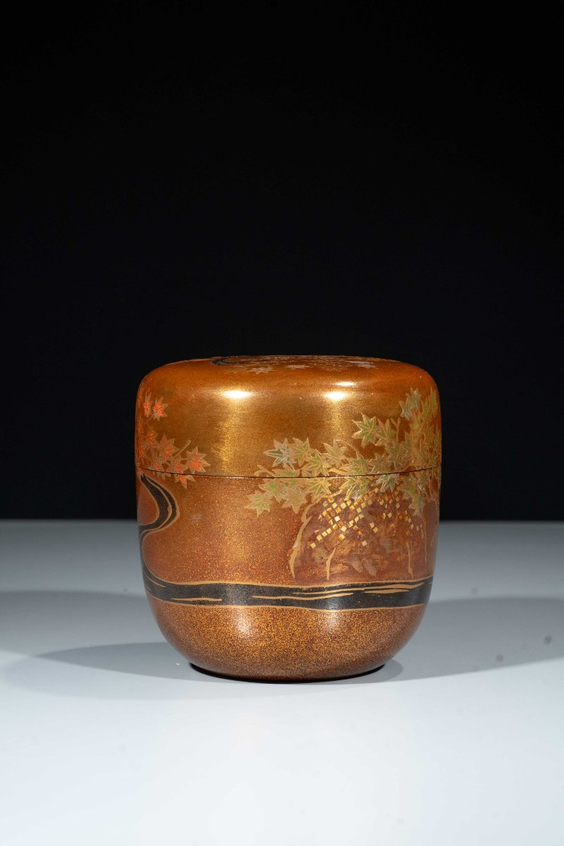 A Gold-lacquer Natsume With Maple Leaves And A Stream-photo-1
