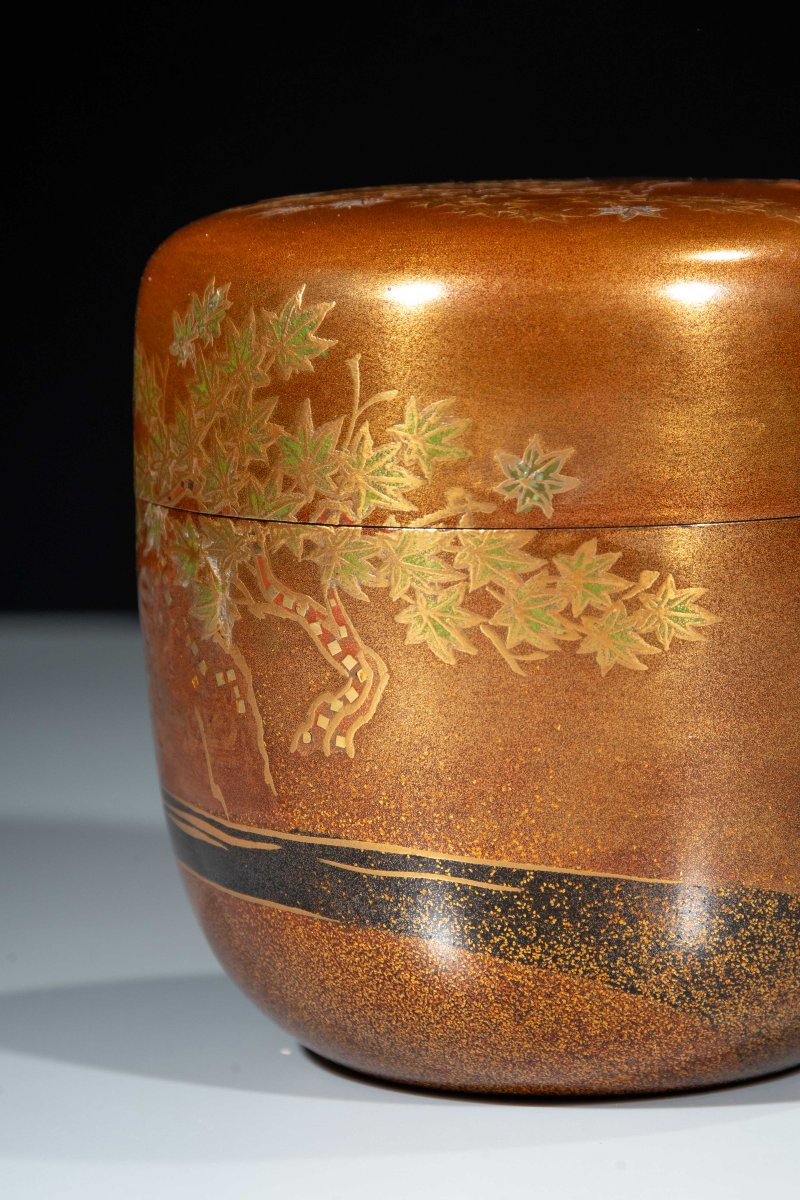 A Gold-lacquer Natsume With Maple Leaves And A Stream-photo-2