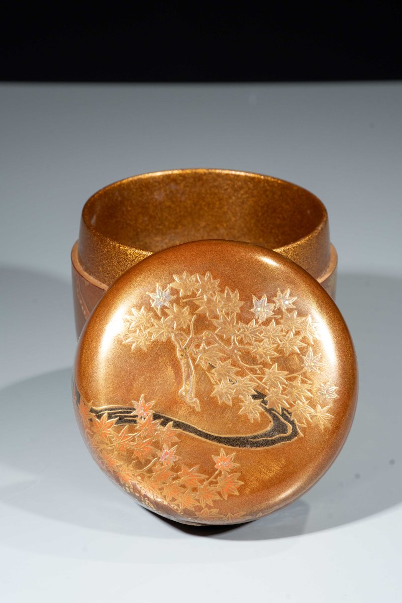 A Gold-lacquer Natsume With Maple Leaves And A Stream-photo-3
