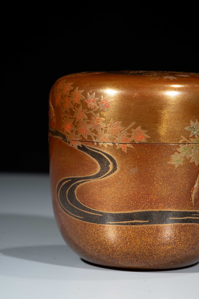 A Gold-lacquer Natsume With Maple Leaves And A Stream-photo-4