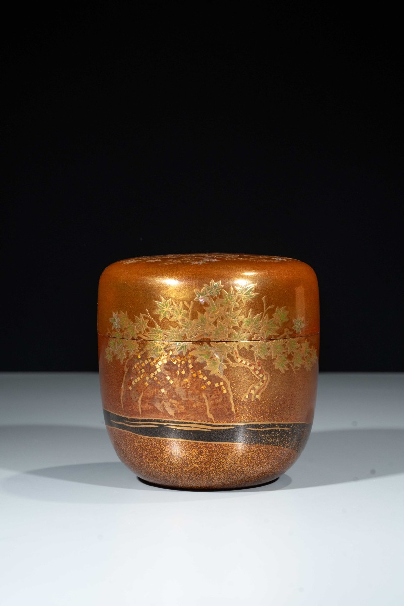 A Gold-lacquer Natsume With Maple Leaves And A Stream