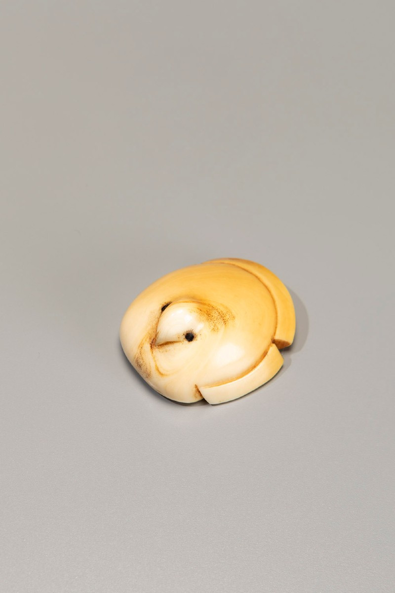 An Ivory Netsuke Depicting Fukura Suzume, Signed Komin