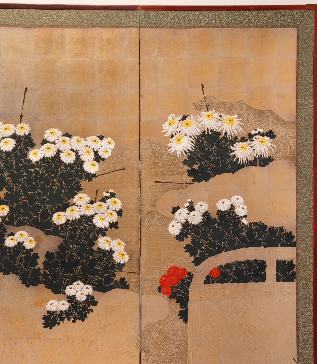 Paravent à six panneaux en papier représentant un jardin de chrysanthèmes-photo-5