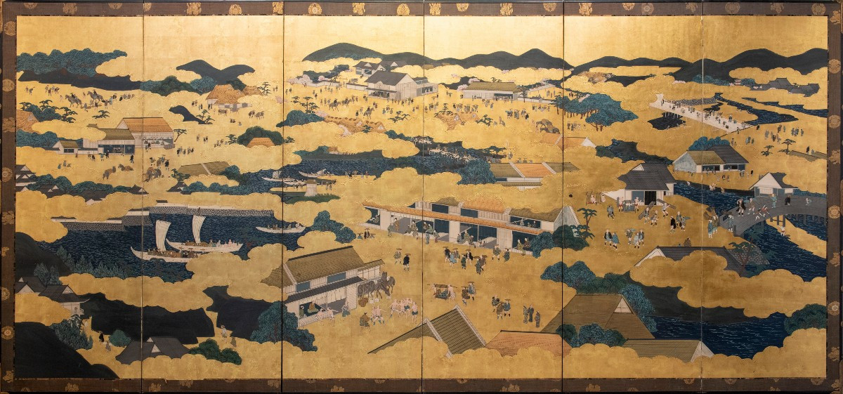 A Six-panel Folding Screen Depicting A Rakuchū Rakugai Zu View