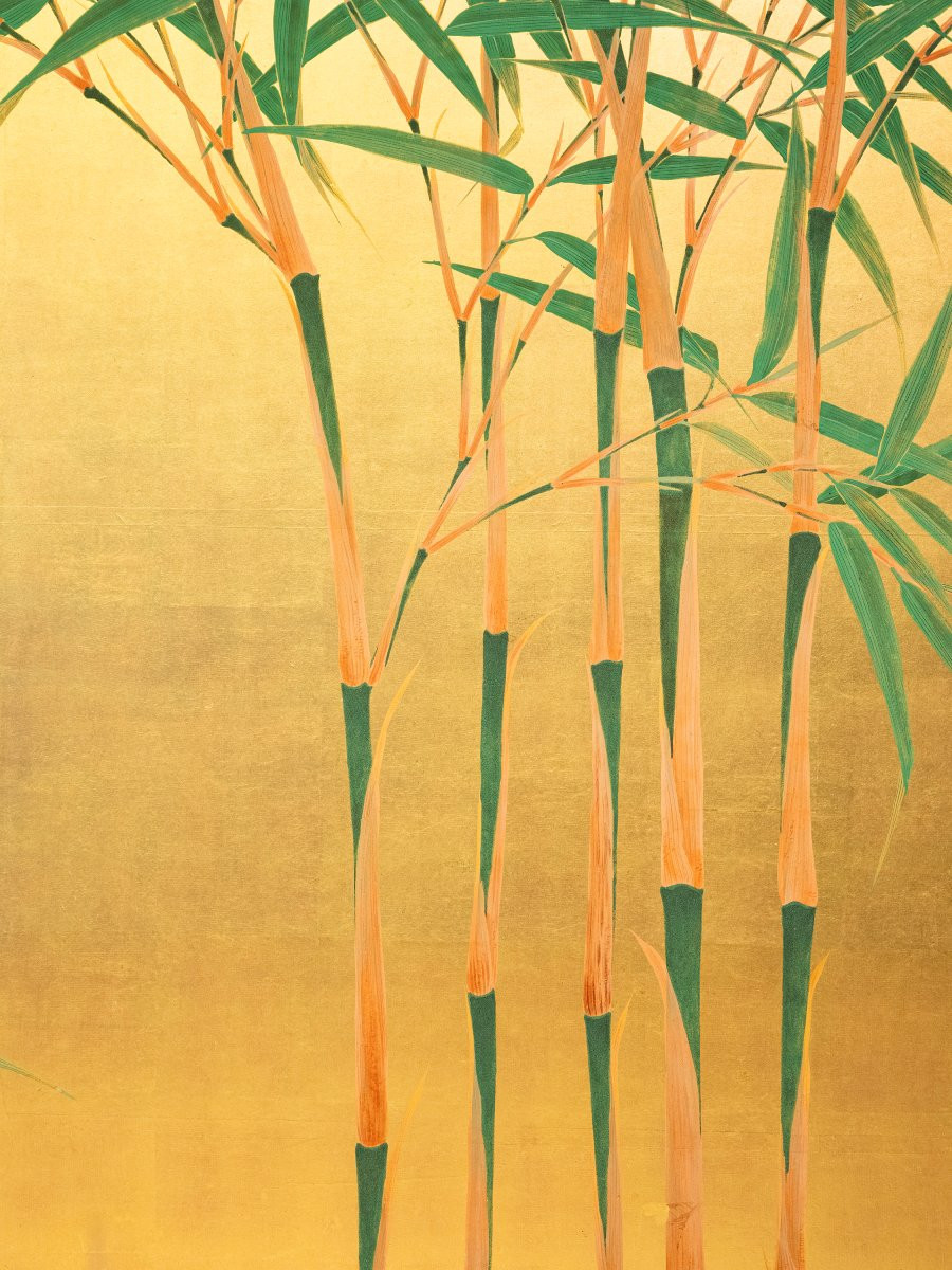 A Two-panel Folding Screen With Bamboo Plants On Gold Leaf-photo-2