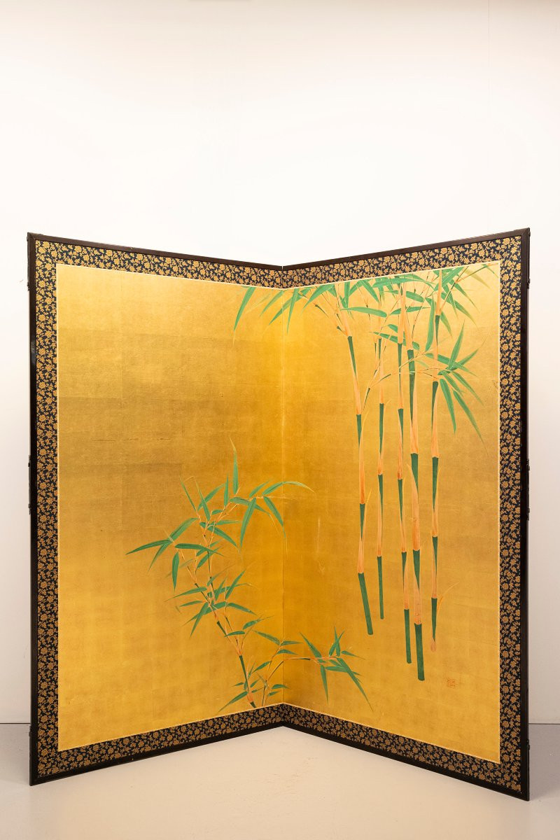 A Two-panel Folding Screen With Bamboo Plants On Gold Leaf-photo-5