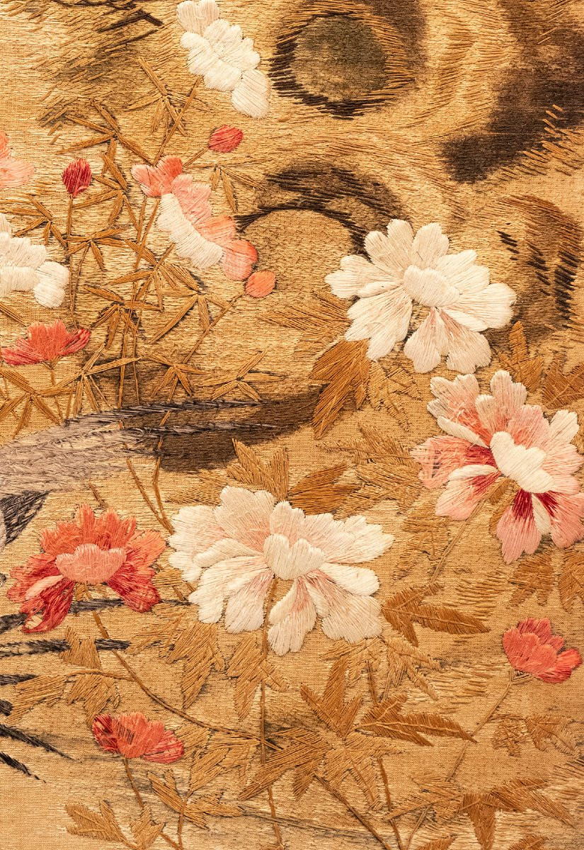 Tapisserie en soie représentant un paysage avec oiseaux en vol-photo-3