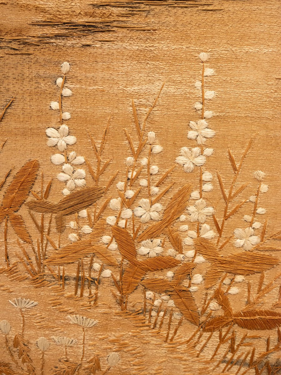 Tapisserie en soie représentant un paysage avec oiseaux en vol-photo-5