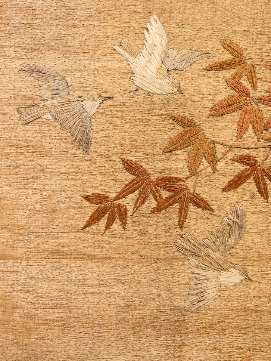 Tapisserie en soie représentant un paysage avec oiseaux en vol-photo-7