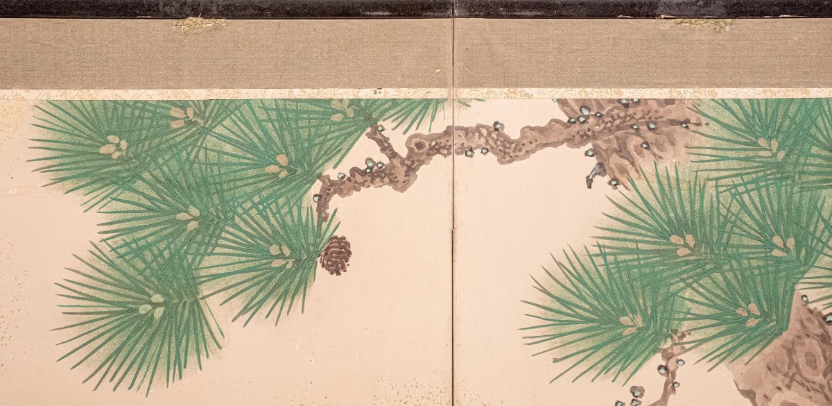 A Six-panel Folding Screen On Paper With Gold Dust Depicting A Majestic Peacock-photo-4