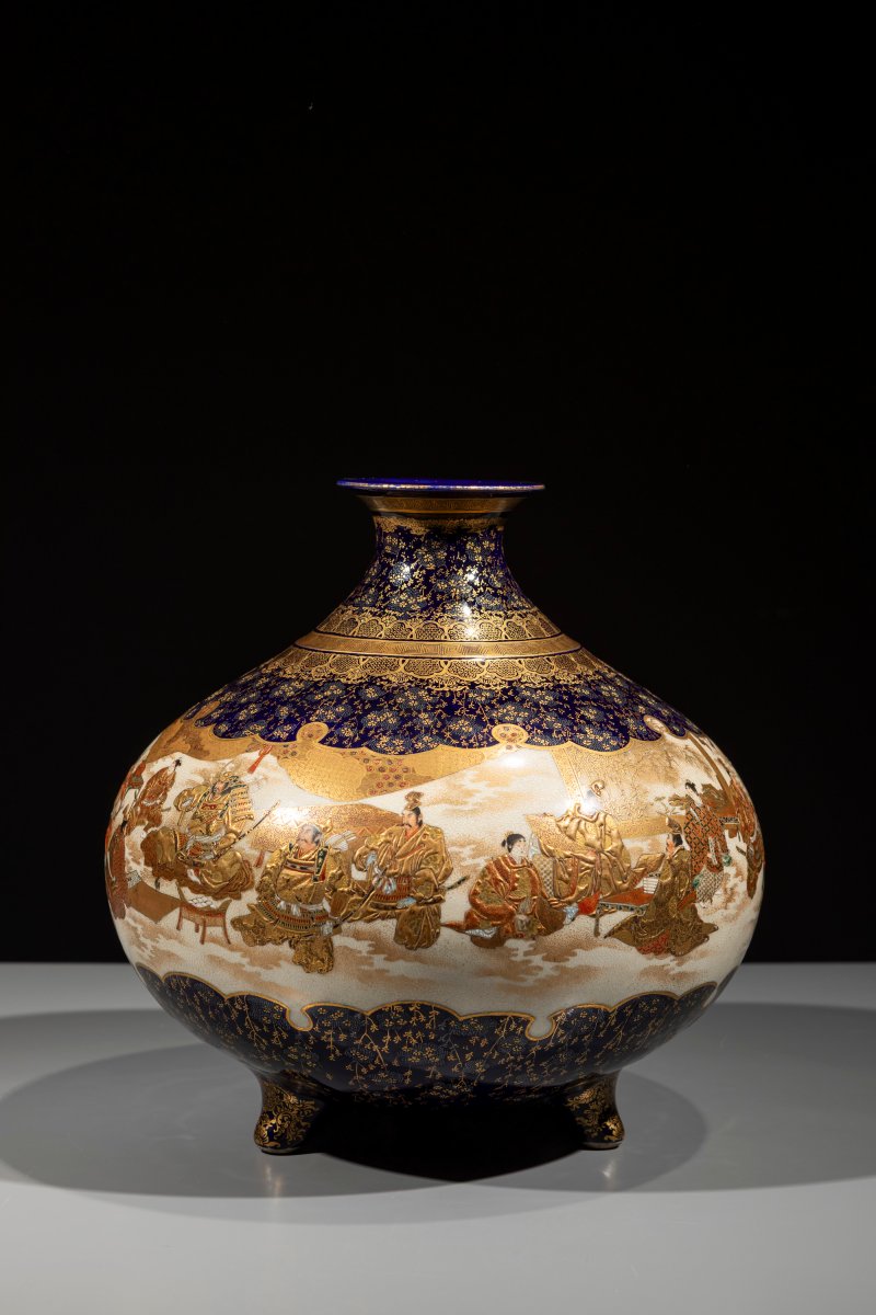 Grand vase Satsuma avec scènes de samouraïs, signé Kinkozan-photo-3