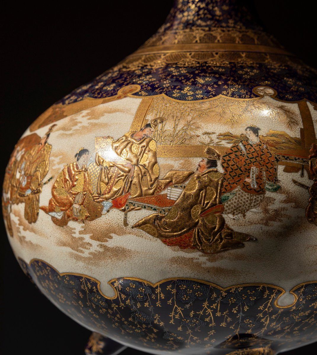 Grand vase Satsuma avec scènes de samouraïs, signé Kinkozan-photo-4