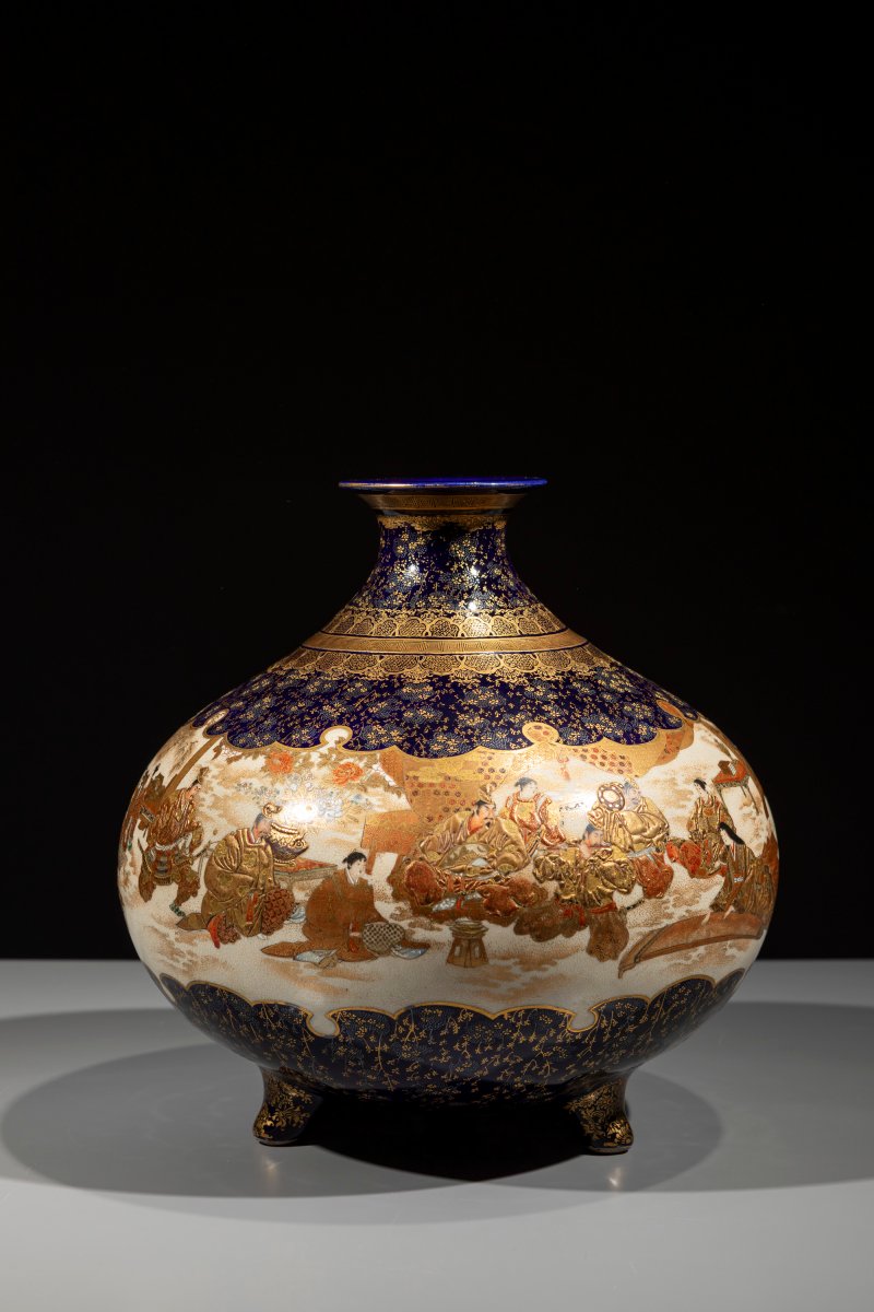 Grand vase Satsuma avec scènes de samouraïs, signé Kinkozan-photo-1