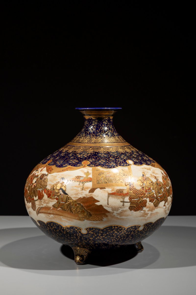 Grand vase Satsuma avec scènes de samouraïs, signé Kinkozan-photo-2