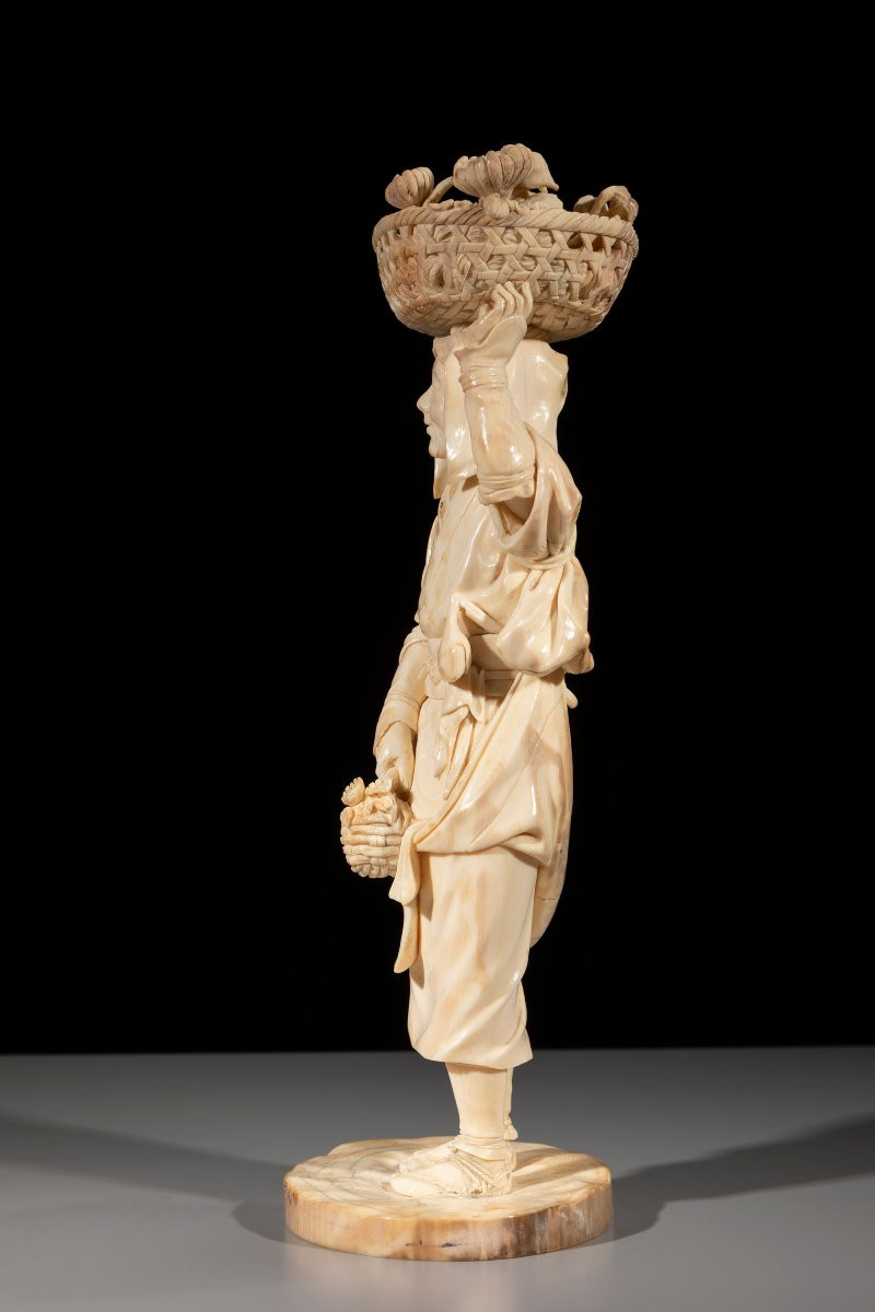 An Ivory Okimono Of The Tokyo School Depicting A Peasant Woman-photo-2