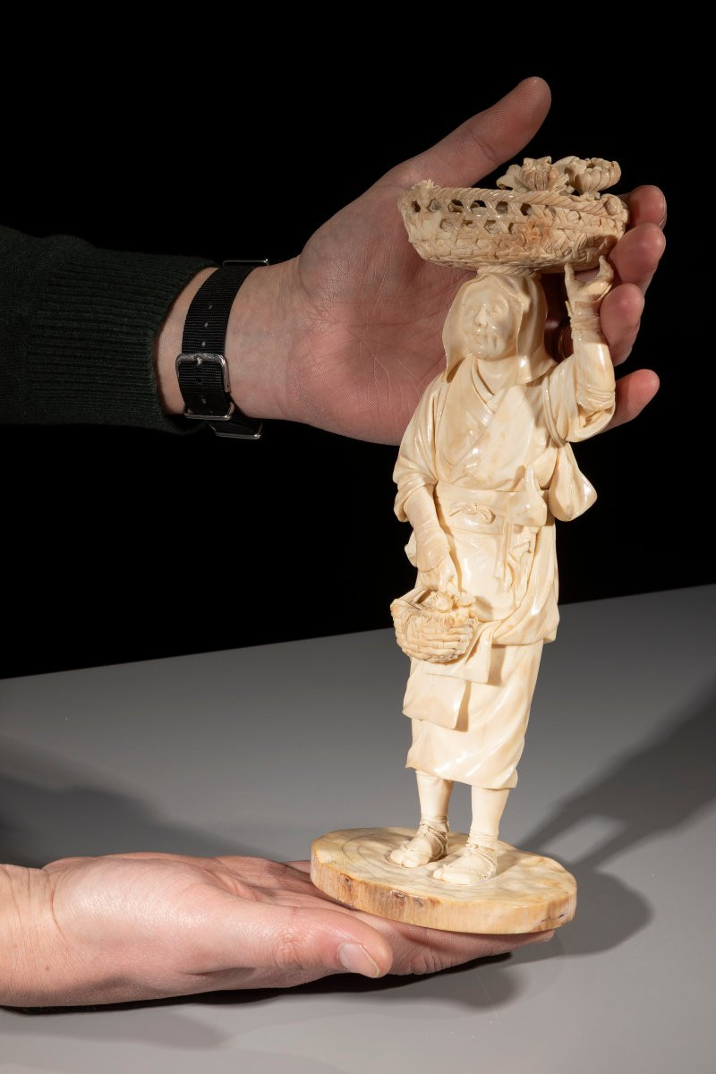 An Ivory Okimono Of The Tokyo School Depicting A Peasant Woman-photo-4