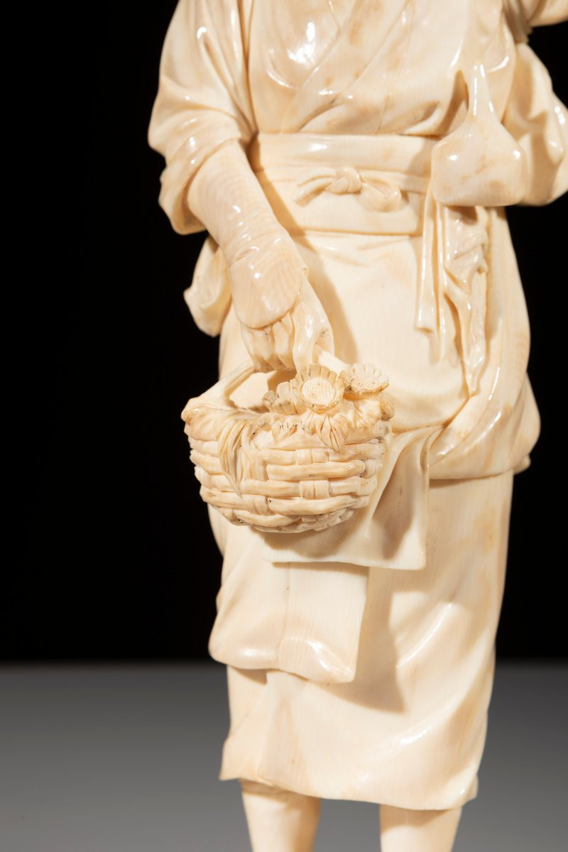 An Ivory Okimono Of The Tokyo School Depicting A Peasant Woman-photo-1