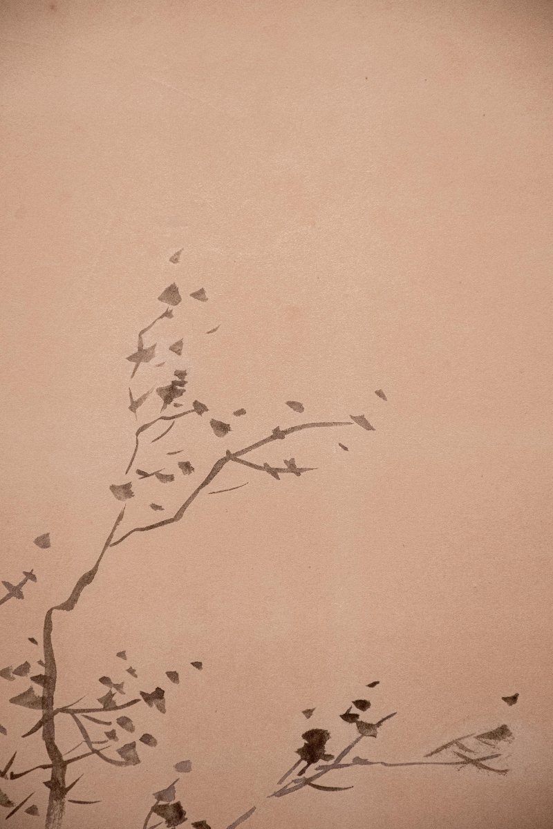 Paravent japonais à deux panneaux avec grues de Mandchourie et pin-photo-5