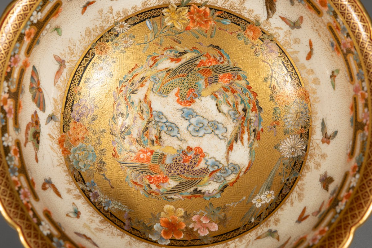 A Satsuma Bowl With Phoenixes And Rich Floral Decoration, Signed Kaizan-photo-3