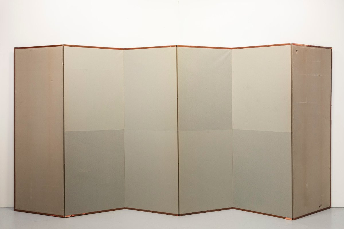 A Six-panel Folding Screen With A Mountain Landscape On A Silver Leaf Ground-photo-2