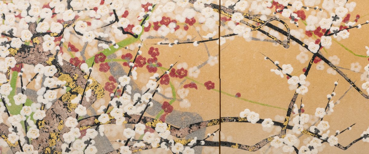 A Two-panel Paper Folding Screen Depicting Cherry Blossoms-photo-2