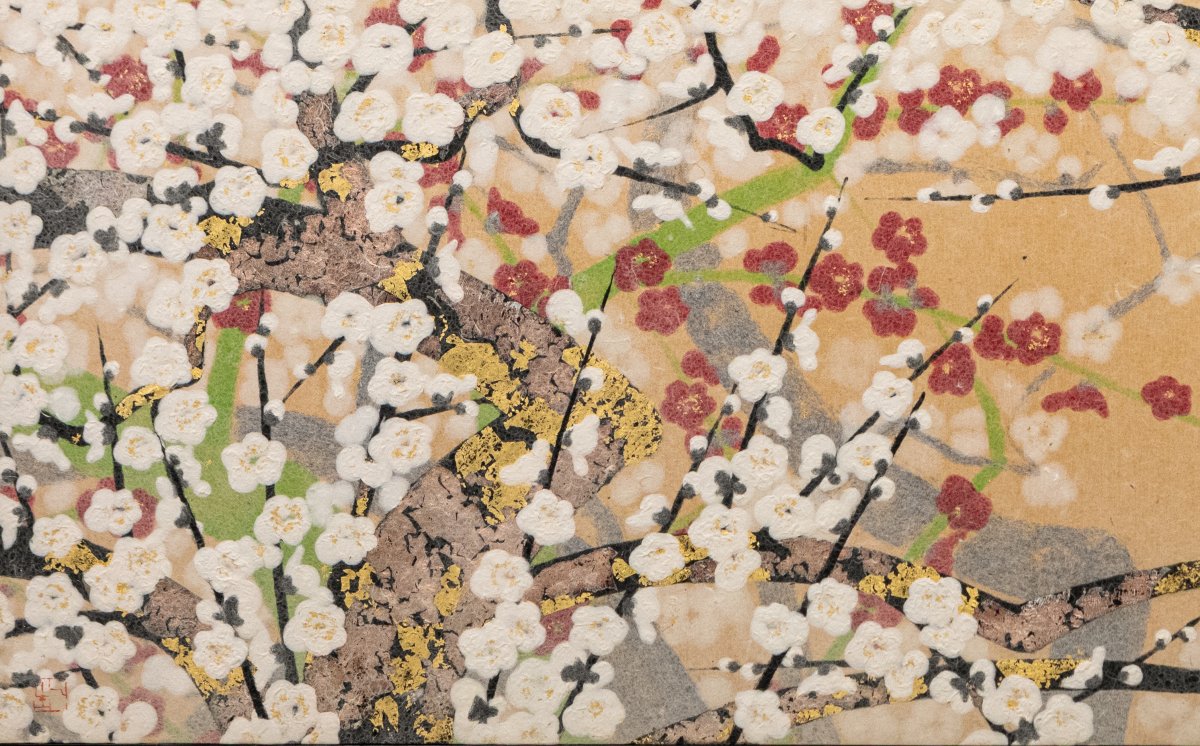 A Two-panel Paper Folding Screen Depicting Cherry Blossoms-photo-3