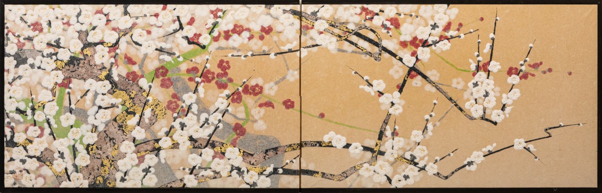 A Two-panel Paper Folding Screen Depicting Cherry Blossoms