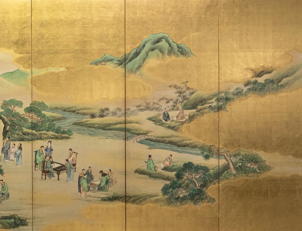 A Six-panel Gold Leaf Screen Animated By Figures Of The Tang Dynasty-photo-3