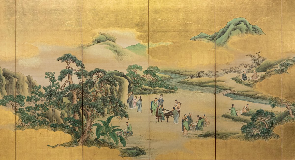 A Six-panel Gold Leaf Screen Animated By Figures Of The Tang Dynasty-photo-4