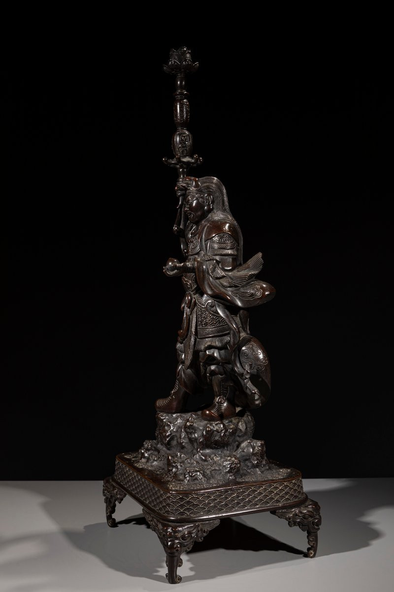 Grande sculpture japonaise en bronze représentant Bishamonten-photo-3