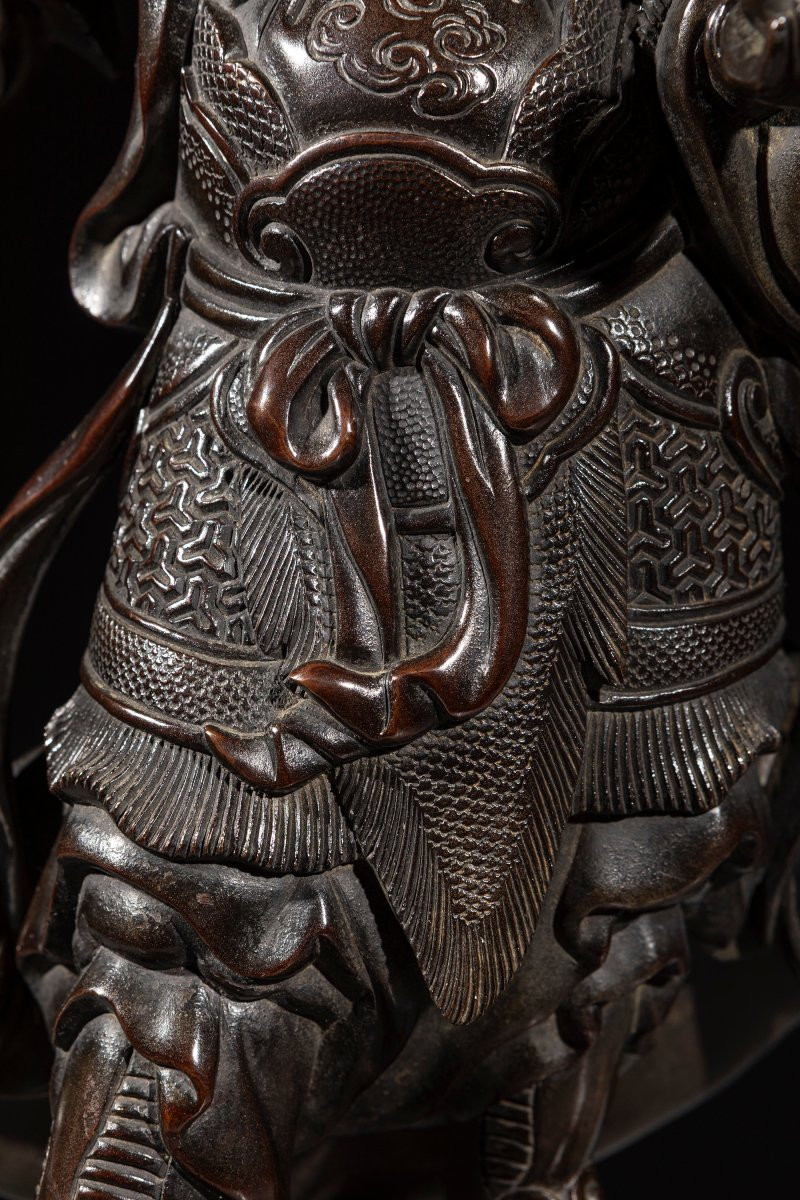Grande sculpture japonaise en bronze représentant Bishamonten-photo-3