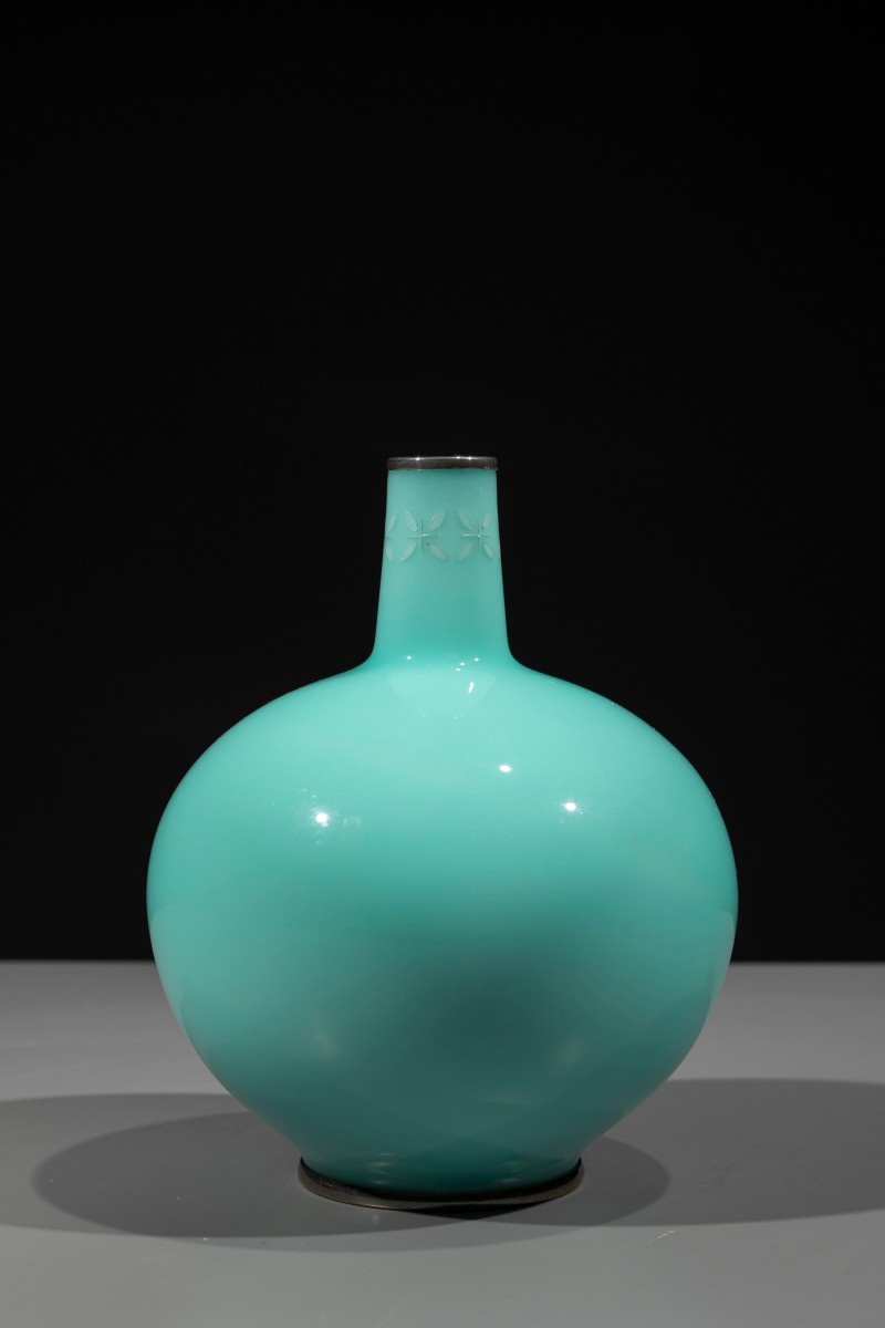 An Ando Cloisonné Vase With Uniform Aquamarine Enamel