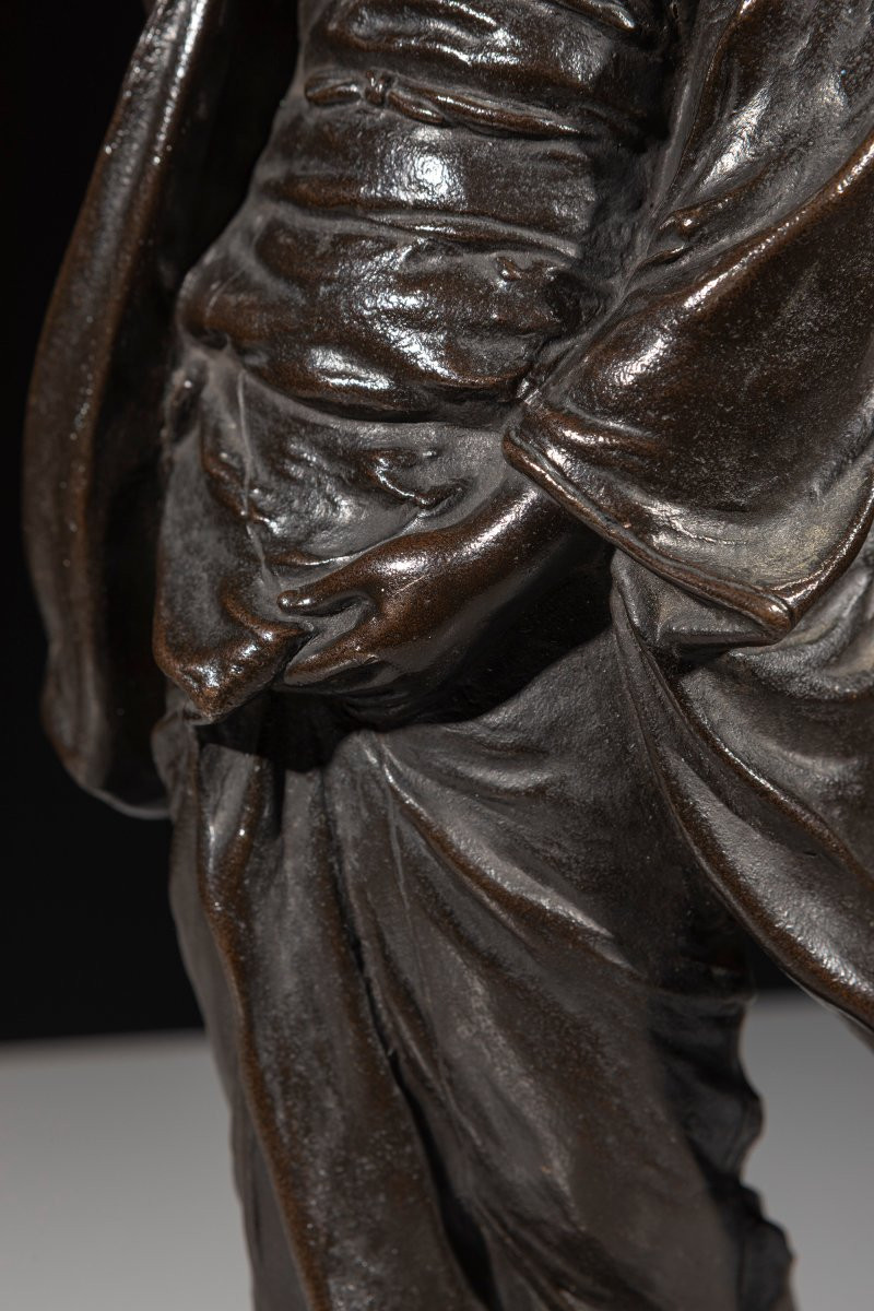 A Bronze Okimono Depicting A Walking Geisha, Signed Seiya Zō-photo-3